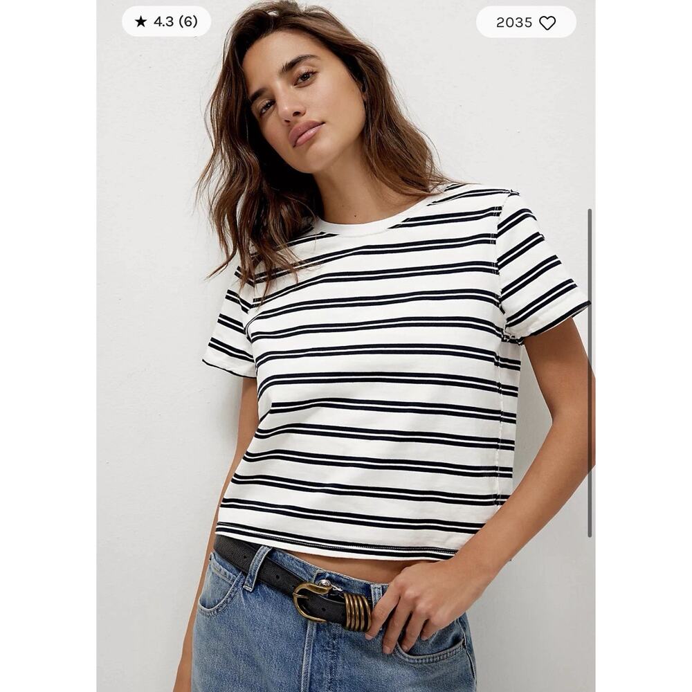 We The Free Everyday Striped Tee Size Medium Cropped Black White